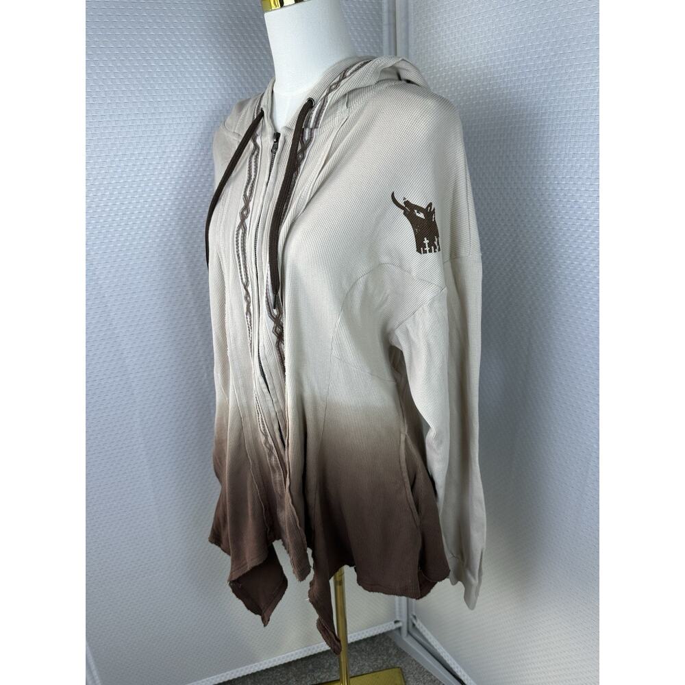 Western Boho Ombré Hoodie, Jacket Wolf Graphic, Southwestern, Tribal Large - Picture 8 of 15